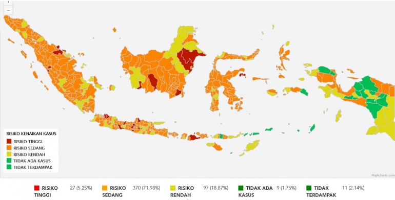 Tangkapan layar peta risiko Covid-19 di Indonesia. (Sumber: covid19.go.id)