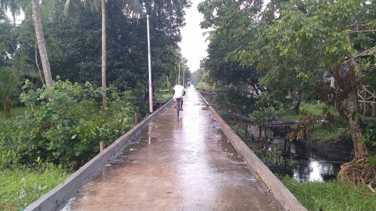 Jalan jembatan beton di Ayam, kecamatan Agats, Asmat, Juli 2020. Dokpri.
