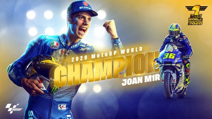Joan Mir juara dunia MotoGP 2020 di Valencia (15/11). Gambar: Twitter/Motogp.