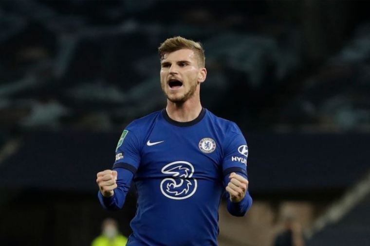 Timo Werner merayakan gol yang dicetaknya di Chelsea. Sumber foto: Twitter/ChelseaFC