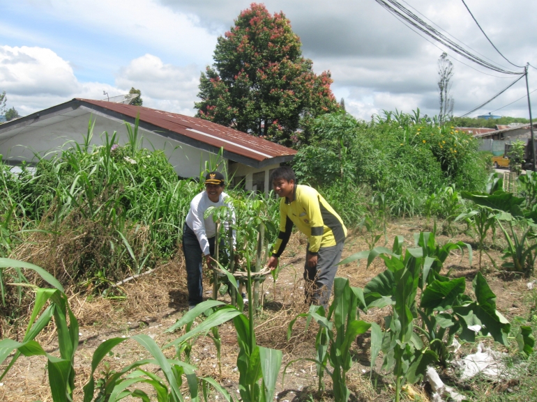 Menanam kayu bersama kepala lingkungan, 29/01/2010 (Dokpri)