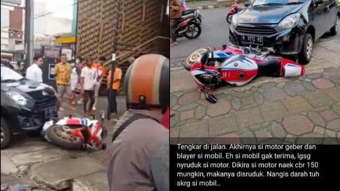 Kecelakaan mobil vs motor antara pengendara mobil Daihatsu Ayla vs Honda CBR1000RR SP di Purworekto yang viral. | foto: Twitter @easzh via tribunnews.com