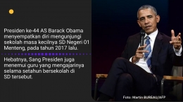 Barack Obama di tahun 2017 sempat datang ke Indonesia dan mengunjungi Gurunya sewaktu SD. Diolah dari KOMPAS.
