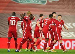 Selebrasi skuad Liverpool saat menang lawan Leicester di Anfield (Foto Getty Images) 