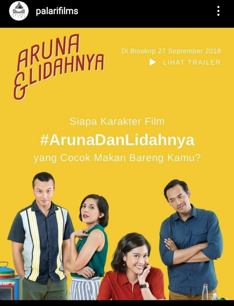 Contoh konten interaktif Aruna dan Lidahnya (2018) pada instagram @palarifilms