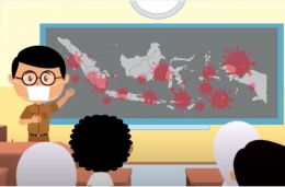 Ilustrasi Guru Menjelaskan Pandemi Covid-19 di Indonesia. Sumber: bersamahadapikorona.kemdikbud.go.id