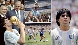 Maradona dengan tropi Piala Dunia 1986 (Sumber Bola.com)