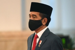 Presiden Jokowi menggunakan masker (Antara Foto/Akbar Nugroho Gumay) 
