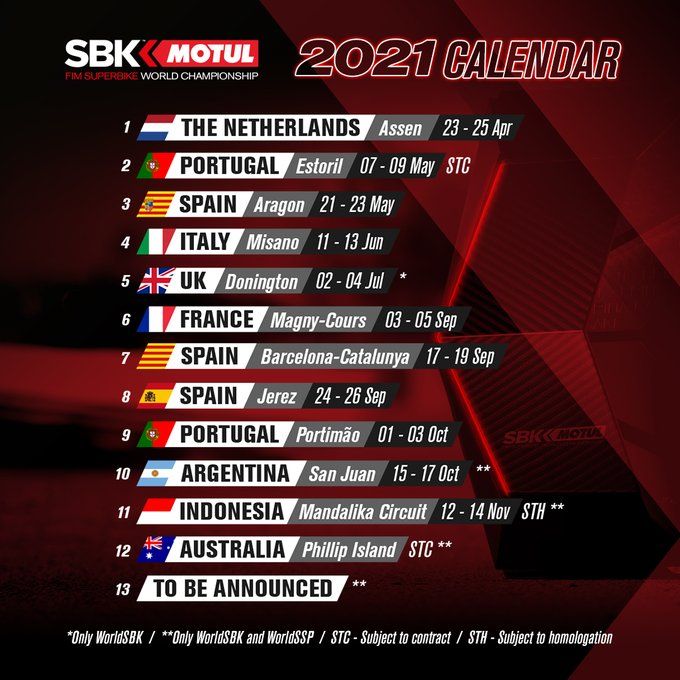 Jadwal sementara WSBK 2021. Gambar: Twitter/WorldSBK