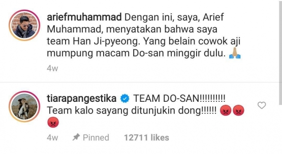 Sumber: https://www.instagram.com/ariefmuhammad/ | Istri influencer Arief Muhammad mendukung Nam Do-San di drama 'Start Up'.