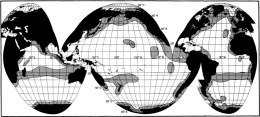 Gambar 2. Peta distribusi geografis paus pembunuh. Sumber: Heyning & Dalheim, 1988.