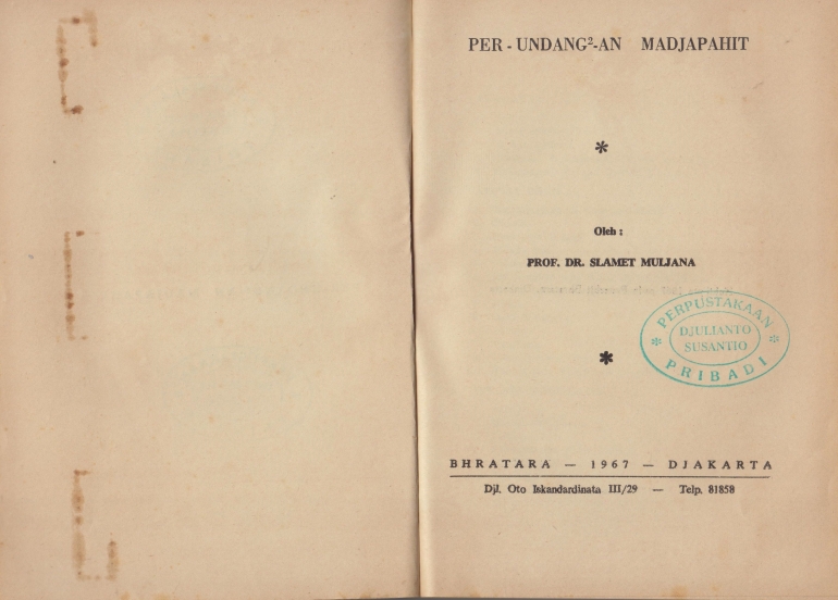 Buku Perundangan-undangan Madjapahit, Bhratara, 1967 (Dokpri)