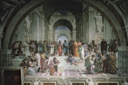 Detail dari School of Athens, lukisan dinding oleh Raphael, di Stanza della Segnatura di Vatikan.(britannica.com)