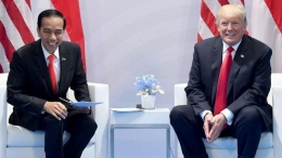 Presiden Jokowi dan Presiden Donald Trump di Sela KTT G20 pada hari sabtu 08 Juli 2017. Sumber foto: Niken Purnamasari /detikNews.com