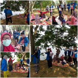 Kolase foto kegiata Edukasi Perubahan Perilaku oleh DEPP75 dari Universitas PGRI Palembang diJSC Jakabaring/dokpri