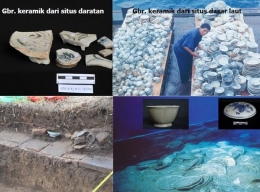 Temuan keramik dari daratan/kiri dan dari perairan/kanan (Foto: makalah Ibu Widiati)