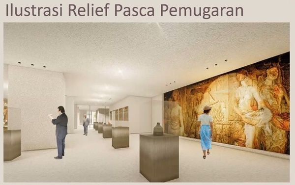 Rencana penempatan relief dan patung pasca pemugaran (Foto: makalah Ibu Lies)