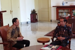 Presiden Joko Widodo bertemu Agus Harimurti Yudhoyono di Istana Bogor, Rabu (22/5/2019).(KOMPAS.com/Ihsanuddin)