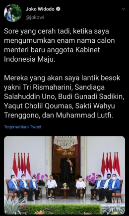 Cuitan Presiden Jokowi di Akun Twitter Pribadinya (Sumber Foto: Dokumen Pribadi)