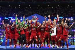 Foto : Klub Liverpool merayakan kemenangan di pentas liga champion 2018-2019