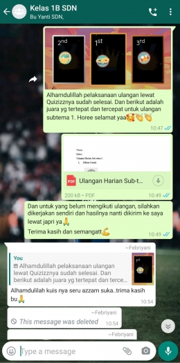 Pembelajaran online dengan aplikasi Quizizz.