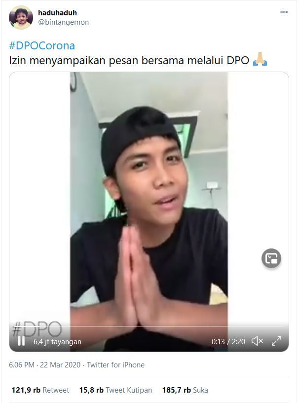 tangkapan layar dari twitter bintang emon
