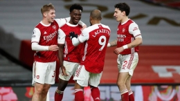 Lacazetta dan Bukayo Saka merayakan gol Arsenal (Foto Arsenal.com) 