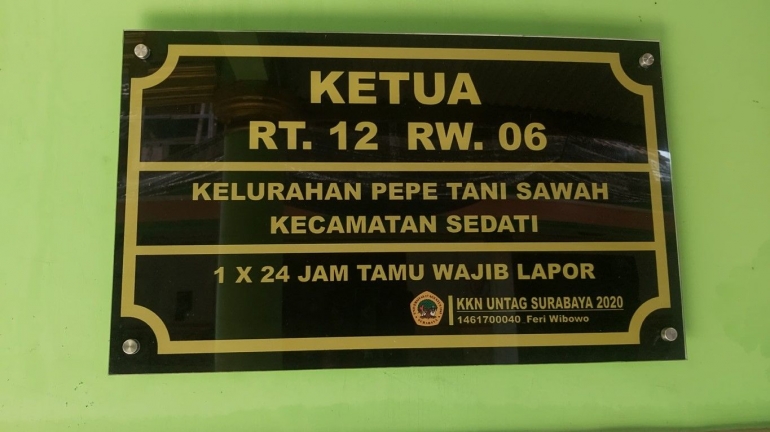 Dokpri| Acrylic Nameplate Ketua Rt.12 Rw.06