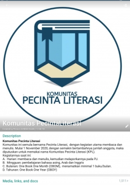 Grup WA Komunitas Pecinta Literasi - Tangkapan layar dok.pri. Siska Artati.