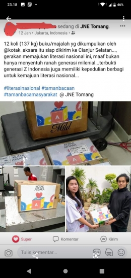 Sang pahlawan mengirimkan buku bacaan lewat JNE Tomang Jakarta Barat