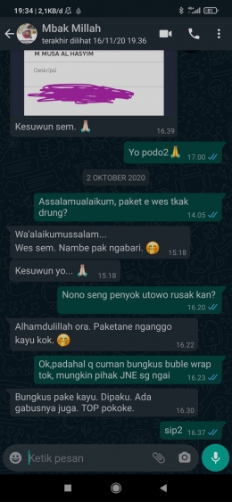 Tangkapan layar percakapan saya dengan kakakku dalam bahasa Jawa. Sumber: dokpri