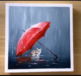 Ilustrasi gambar: Tangkapan Layar: Cat in the rain - Wow Art (kanal youtube)
