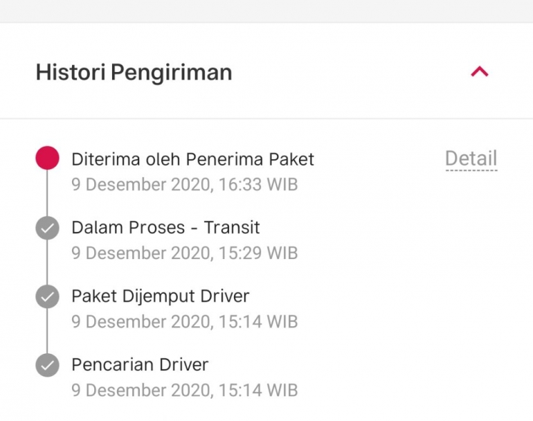 Deskrpsi : keterangan perjalanan paket dari salahsatu e-commerce I Sumber Foto : dokpri
