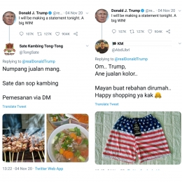 Tangkapan layar dari akun Twitter pelapak netizen +62 yang menumpang di akun Donald Trump. | Dokpri