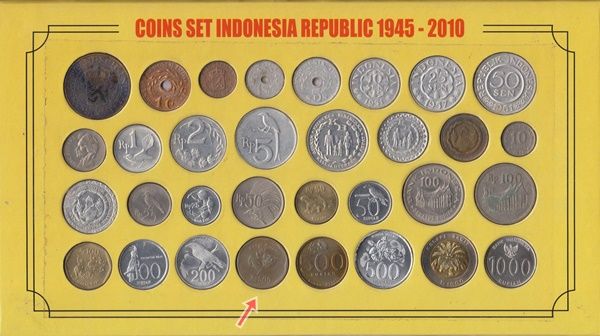 Coins set 1945-2010, koin Rp500 termasuk di dalamnya, yang bertanda panah (Dokpri)