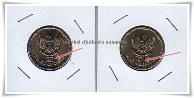 Koin Rp500 bergambar bunga melati tahun emisi 1991 dan 1992 sebagaimana panah (Dokpri)
