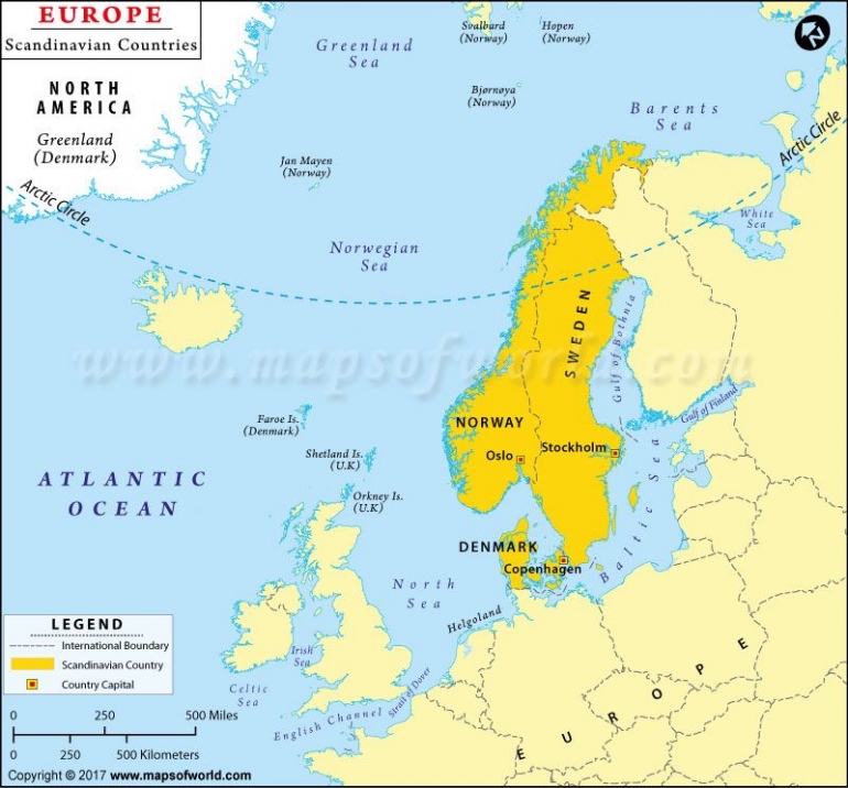 Negara-negara Skandinavia terkenal dingin dan bersalju (foto: mapsofworld.com) 