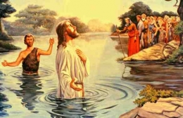 Ilustrasi Yesus dibaptis Yohanes di Sungai Yordan. Sumber: sangsabda.wordpress.com.