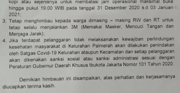 edaran imbauan Lurah Palmerah | dokpri