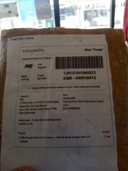 Contoh print out paket cashless oleh seller Tokopedia
