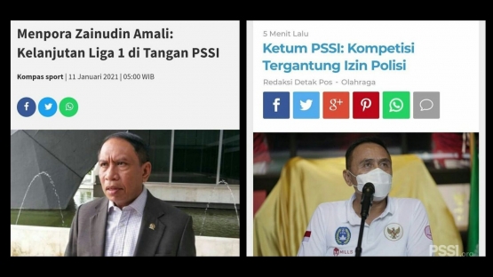Ketidakjelasan pernyataan Kemenpora dan PSSI terkait kickoff Liga 1. | foto: diolah dari Twitter @Indostransfer