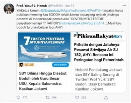 Screenshot Cuitan Prof. Yusuf L. Henuk. yang Menghina SBY dan AHY. Sumber: Screenshot Twitter Prof. Yusuf L. Henuk