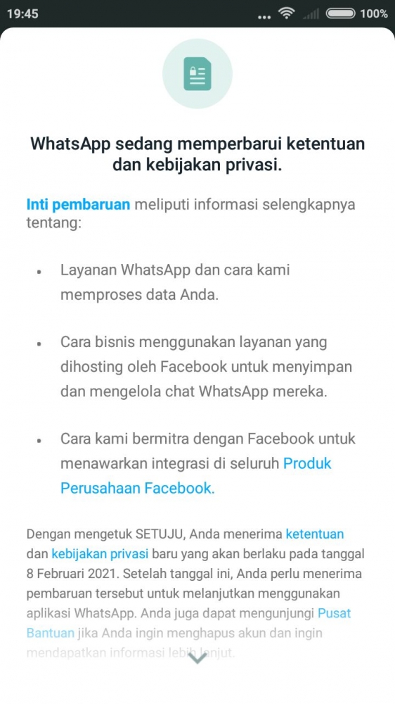 Kebijakan baru WhatsApp (dok.pri)