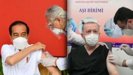 Presiden Indonesia Joko Widodo dan Presiden Turki Recep Tayyip Erdogan vaksinisasi dari Sinovac. Foto: Foto: Hanif Indra/detikcom 
