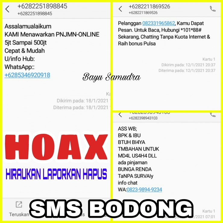 Tangkapan layar SMS Bodong di ponsel Bayu baru-baru ini (editing dokpri)