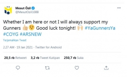 Ucapan Mesut Oezil di Akun Twiiternya/@MesutOzill1088