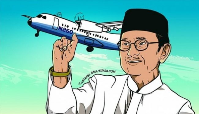 BJ Habibie Dengan Mimpinya Membangun Pesawat . Sumber Klikbabel.com