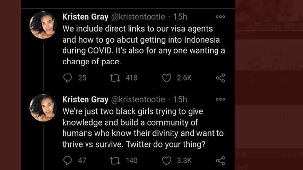 Nukilan utas cuitan Kristen Gray di Twitter (Sumber: Twitter)