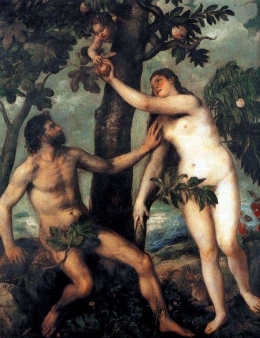 Adam dan Hawa memetik Khuldi di Surga