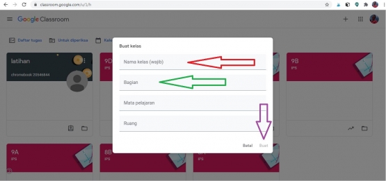 Tampilan layar buat kelas. Sumber: Screenshot